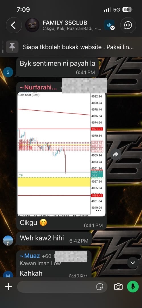 Screenshot maklum balas komuniti tentang sasaran trade.